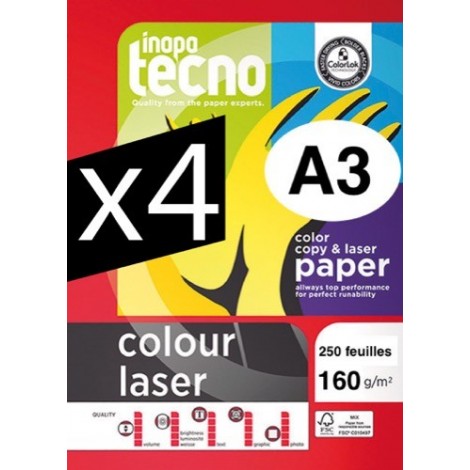 Carton de 4 ramettes INAPA Tecno colour A4 160g Papier bureautique INAPA  Tecno Colour Laser A3 - 29,7 x 42 cm à Lyon