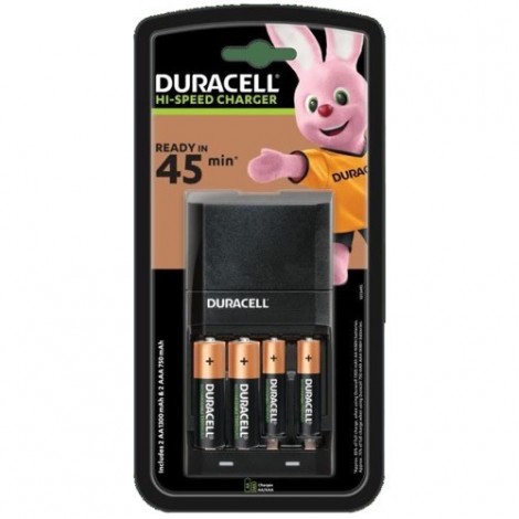 DURACELL Chargeur 4x piles rapide avec 2x Piles AA 1300 mAh + 2x Piles AAA 750mAh