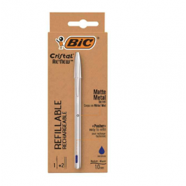 Pack Stylo Bille Rechargeable Bic Cristal Re´new + 2 Recharges Bleu