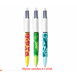 Bic 4 Couleurs Velours - Motif Velours Meduse Rose sur Bleu - Stylo Bille Rétractable