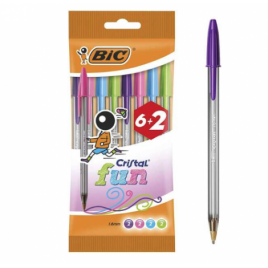 Bic Cristal Fun 6+2 Lot de 8 Stylos Bille de couleurs Fun