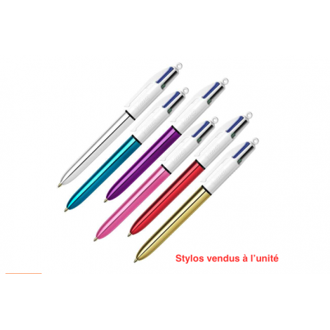 Bic 4 Couleurs Shine - Design métallique Chrome Rouge - Stylo à bille rétractable