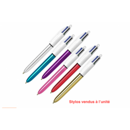 Bic 4 Couleurs Shine - Design métallique Chrome Violet - Stylo à bille rétractable