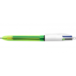 Bic 4 Couleurs FLUO - Design Jaune Fluo transparent - Stylo à bille rétractable