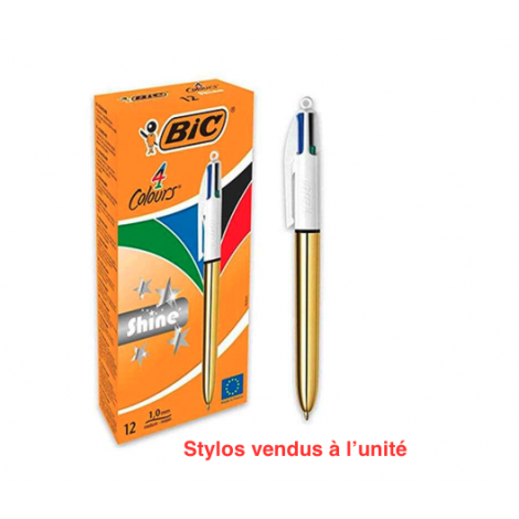 Bic 4 Couleurs Shine - Design métallique Chrome Doré - Stylo à bille rétractable