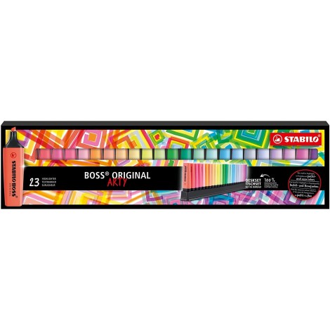 STABILO BOSS ORIGINAL - Set de Bureau ARTY x 23 Surligneurs - Fluo et Pastel Assortis - Gamme ARTY