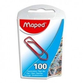 Boîte de 100 trombones MAPED en acier laqué 25mm coloris assortis