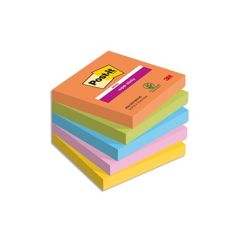 POST-IT® Notes Super Sticky Boost 76x76mm. Lot de 5 blocs de 90 F.