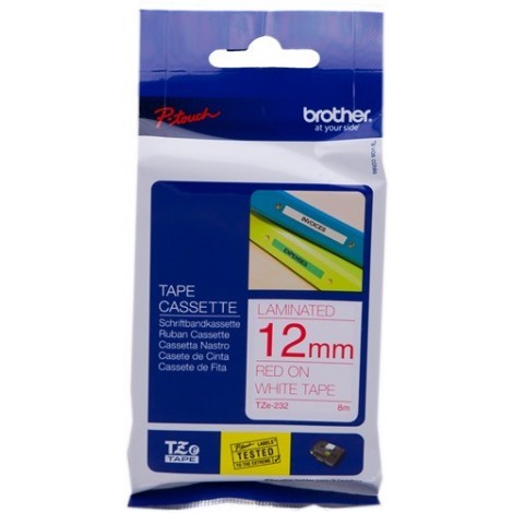 ORIGINAL Brother Ruban Rouge sur blanc TZe-232 TZ-232 12 mm x 8 m, laminé