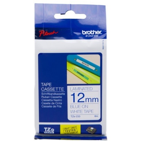 ORIGINAL Brother Ruban bleu sur blanc TZe-233 TZ-233 12 mm x 8 m, laminé