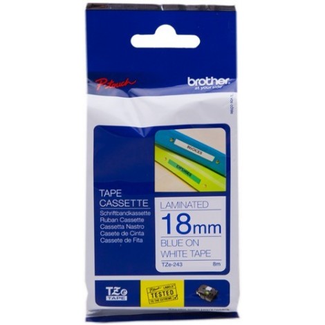 ORIGINAL Brother Ruban bleu sur blanc TZe-243 TZ-243 18 mm x 8 m, laminé