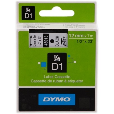 ORIGINAL DYMO Ruban Noir sur blanc S0720530 45013 12mm x 7m, Standard-D1-Ruban