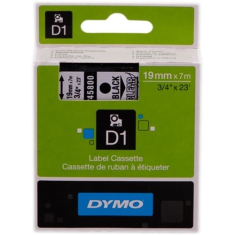 ORIGINAL DYMO Ruban Noir sur incoloré S0720820 45800 19mm x 7m, Standard-D1-Ruban