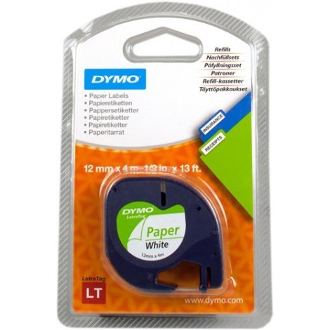 ORIGINAL DYMO Ruban Noir sur blanc S0721520 LetraTAG LetraTAG Bande papier, 12mm x 4m