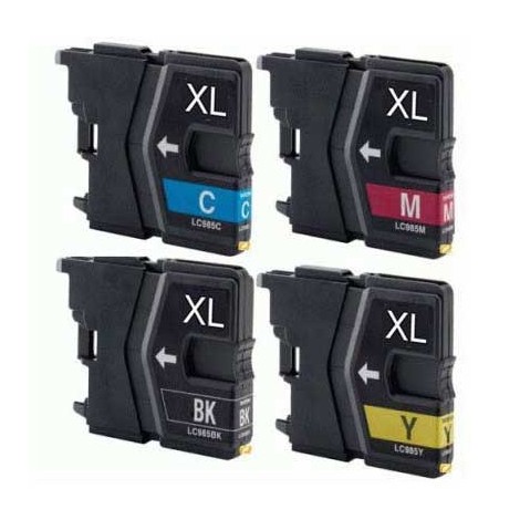 LC-985 BK + C + M + Y , PACK 4 cartouches compatibles BROTHER - 1x 12ml + 3x 12ml