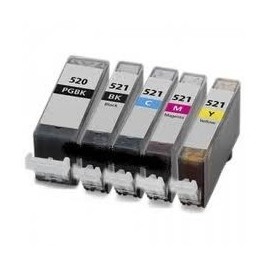 PGI-520 Noire + CLI-521 Noire + Cyan + Magenta + Jaune, Pack compatible CANON - 1x 19ml + 4x 9ml