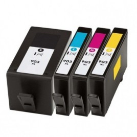 Recharge PACK HP 903XL Noire + Cyan + Magenta + Jaune, Cartouche compatible HP - 1 x 30ml + 3 x 12ml