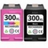 Recharge PACK HP 300 XL Noire + 300 XL Couleur, Cartouche compatible HP - 1 x 20ml + 1 x 18 ml - 600 + 440 pages