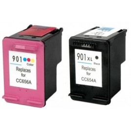 PACK HP 901 XL Noire + 901 XL Couleur, Cartouche recyclée HP - 1 x 20ml + 1 x 21ml - 800 + 500 pages