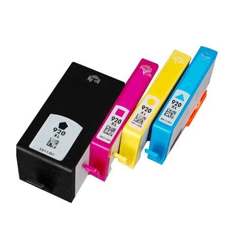 PACK HP 920 XL Noire + Cyan + Magenta + Jaune , Cartouche recyclée HP - 1 x 19ml + 3 x 11ml