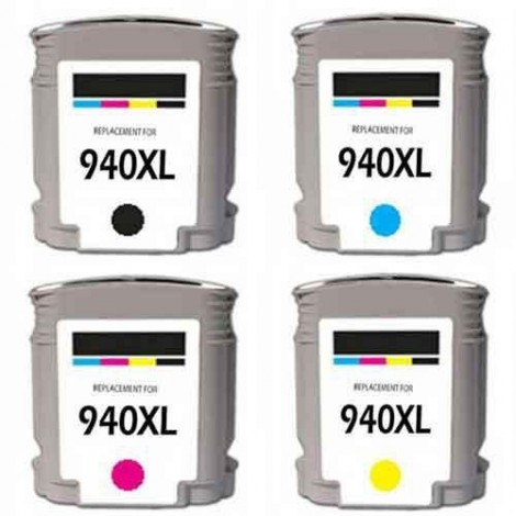 PACK HP 940 XL Noire + Cyan + Magenta + Jaune, Cartouche recyclée HP - 1 x 69ml + 3 x 28ml