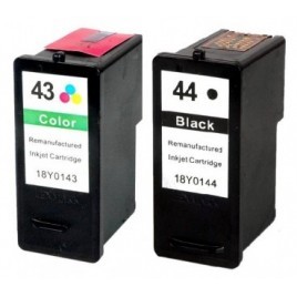 Pack 2 cartouches recyclées Lexmark N° 44 XL Noire + N° 43 XL Couleurs - 1 x 29ml + 1 x 22ml