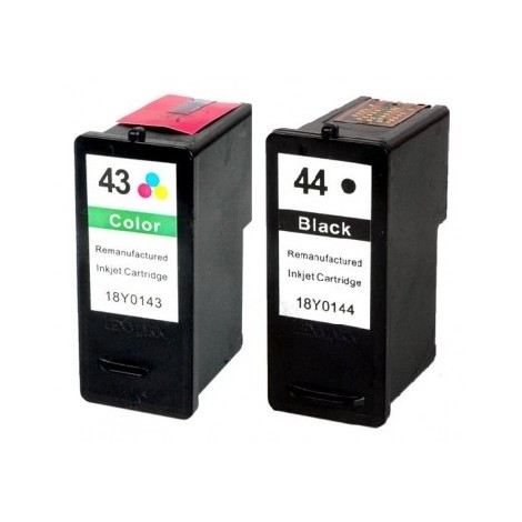 Pack 2 cartouches recyclées Lexmark N° 44 XL Noire + N° 43 XL Couleurs - 1 x 29ml + 1 x 22ml