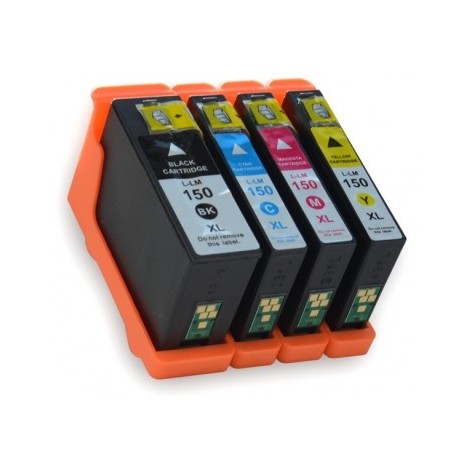 Pack 4 cartouches compatibles Lexmark N° 150 XL 1x Noire + Cyan + Magenta + Jaune - 1 x 28ml + 3 x 15ml