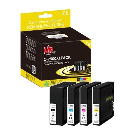 Pack Uprint C-2500XL PACK Noir + Cyan + Magenta + Jaune, 4x Cartouches compatibles CANON PGI-2500 XL Grande Capacité