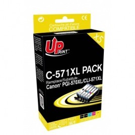 Pack Uprint C-571XL PACK Noir + Noir + Cyan + Magenta + Jaune, 5x Cartouches rechargées CANON PGI-570XL et CLI-571XL