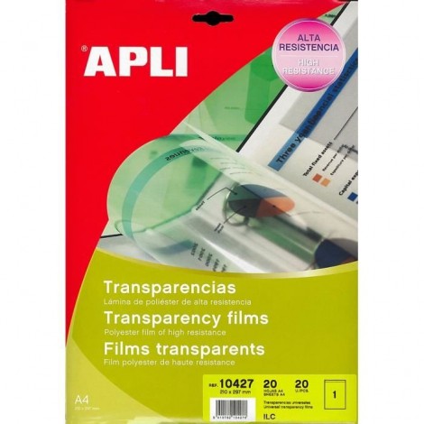 APLI - 20 Films Transparents - A4 (21 x 29,7 cm) 20 feuilles - Universel pour imprimante jet d'encre - Apli 01269