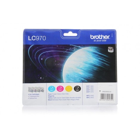 Pack ORIGINAL BROTHER LC-970 Noir + Cyan + Magenta + Jaune - 1x 350 + 3x 300 pages