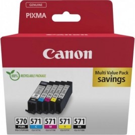 Pack ORIGINAL CANON PGI-570 + CLI-571BKCMY Noir + Photo Noir + Cyan + Magenta + Jaune