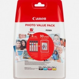 Pack ORIGINAL CANON CLI-581BKCMY XL Noir + Cyan + Magenta + Jaune