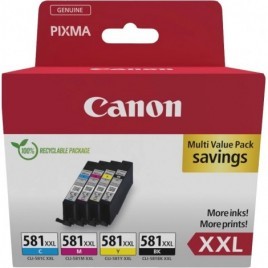 Pack ORIGINAL CANON CLI-581BKCMY XXL Noir + Cyan + Magenta + Jaune