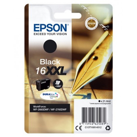 ORIGINAL Epson Cartouche d'encre noir C13T16814012 T1681 ~1000 pages 21.6ml XXL - Stylo Plume