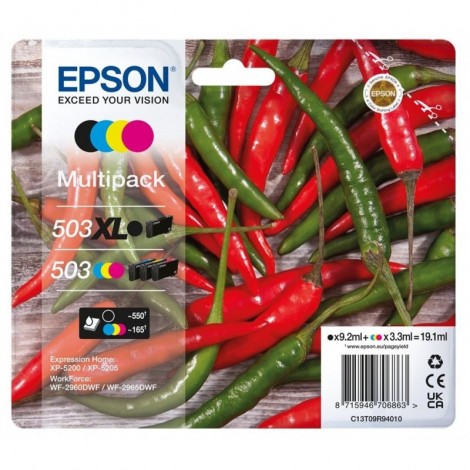 Multipack ORIGINAL EPSON 503 XL Noir et Couleurs en standard - Piments - 1x 9.2ml + 3x 3.3ml - 550 pages + 3x 165 pages