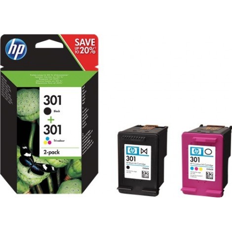 ORIGINAL HP 301 Noir + 301 Couleurs N9J72AE - 2x 3ml - 165 + 190 pages