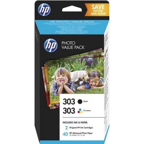 ORIGINAL HP 303 Multipack Noir + Couleurs + 40 feuilles de Papier Photo -Z4B62EE - 200 + 165 pages