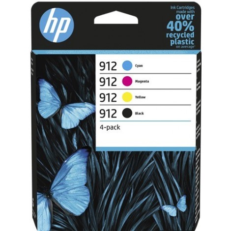 Multipack ORIGINAL HP 912 Noir + Cyan + Magenta + Jaune - 6ZC74AE - 1x 8.29ml + 3x 2.93ml - 1x 300 pages + 3x 315 pages