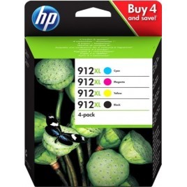 Multipack ORIGINAL HP 912XL Noir + Cyan + Magenta + Jaune - 3YP34AE - 1x 21.7ml + 3x 10.4ml - 4x 825 pages