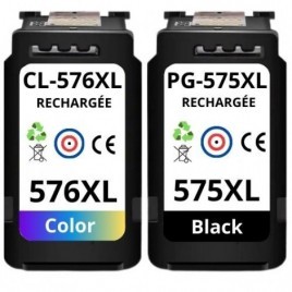 Recharge Canon Pack cartouches PG-575XL Noir + CL-576XL Couleur compatibles CANON - 400 + 300 pages