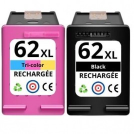 Recharge PACK HP 62XL Noire + 62XL Couleur - Cartouche compatible HP - 1 x 20ml + 1 x 18ml - 600 + 400 pages