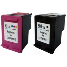 Recharge PACK HP 301 XL Noire + 301 XL Couleur, Cartouche compatible HP - 1 x 20ml + 1 x 21 ml - 520 + 430 pages