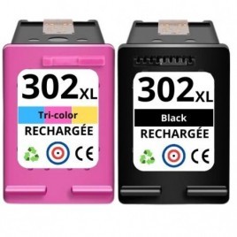 Recharge PACK HP 302 XL Noire + 302 XL Couleur, Cartouche compatible HP - 1 x 20ml + 1 x 18ml - 480 + 330 pages