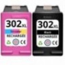 Recharge PACK HP 302 XL Noire + 302 XL Couleur, Cartouche compatible HP - 1 x 20ml + 1 x 18ml - 480 + 330 pages