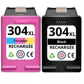 Recharge PACK HP 304 XL Noire + 304 XL Couleur, Cartouche compatible HP - 1 x 20ml + 1 x 18ml