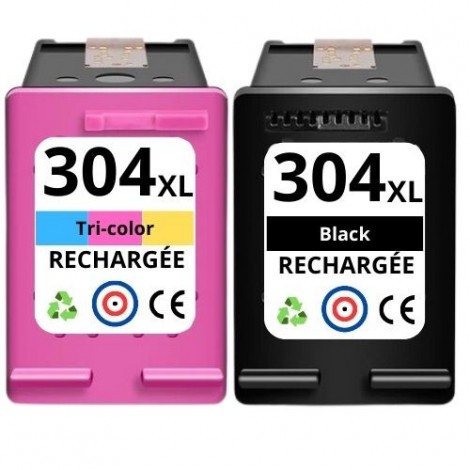 Recharge PACK HP 304 XL Noire + 304 XL Couleur, Cartouche compatible HP - 1 x 20ml + 1 x 18ml