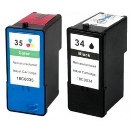 Pack 2 cartouches recyclées Lexmark N° 34 Noir + N°35 Couleur - 1 x 25ml + 1 x 21ml