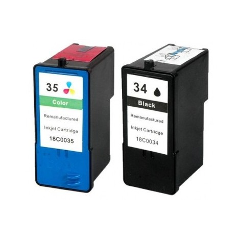 Pack 2 cartouches recyclées Lexmark N° 34 Noir + N°35 Couleur - 1 x 25ml + 1 x 21ml